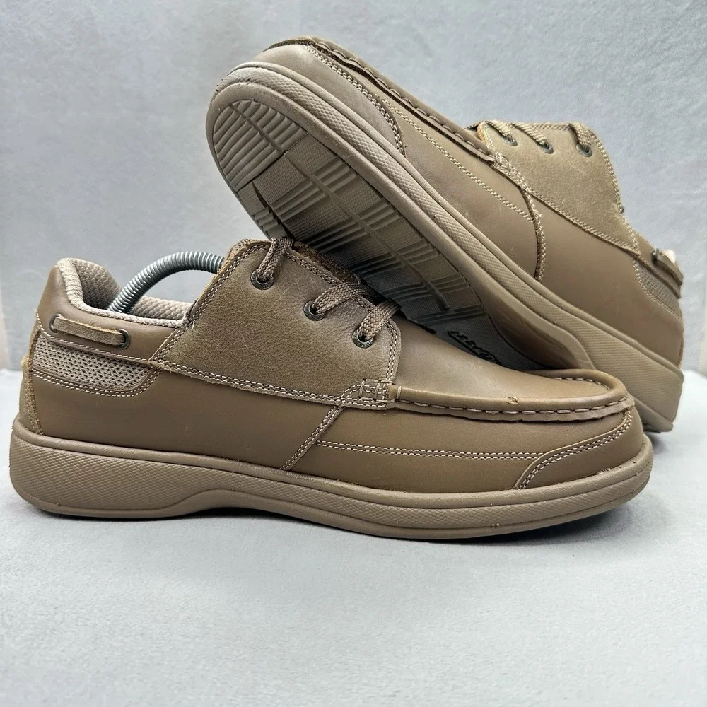OrthoFeet Baton Rouge Mens Size 11 (2E) WIDE Boat Shoes Brown Leather Orthopedic